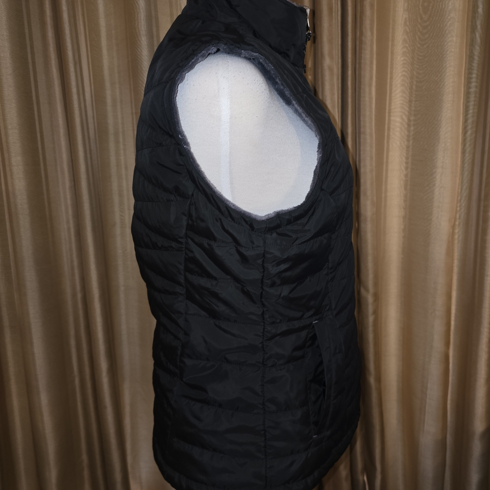Free Country Black / Grey Faux Fur Reversable Puffer Vest Size Medium - Picture 5 of 9